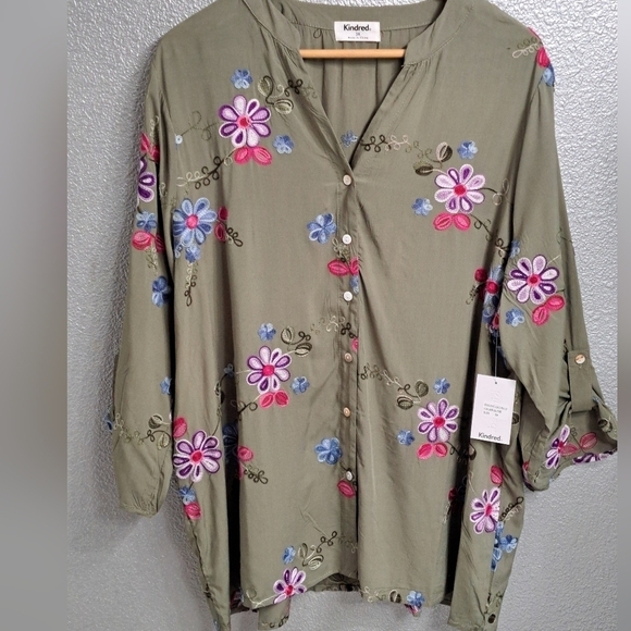 NWT Kindred Olive Blouse/Tunic With Embroidery   Size 3X - Picture 5 of 11